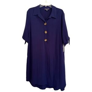 NWT Luxology Gauzy Navy Blue Short Sleeve Tie Cuff Shift Popover Dress XL